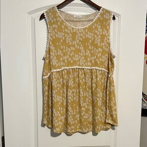 Chic Soul Mustard Floral Sleeveless Blouse